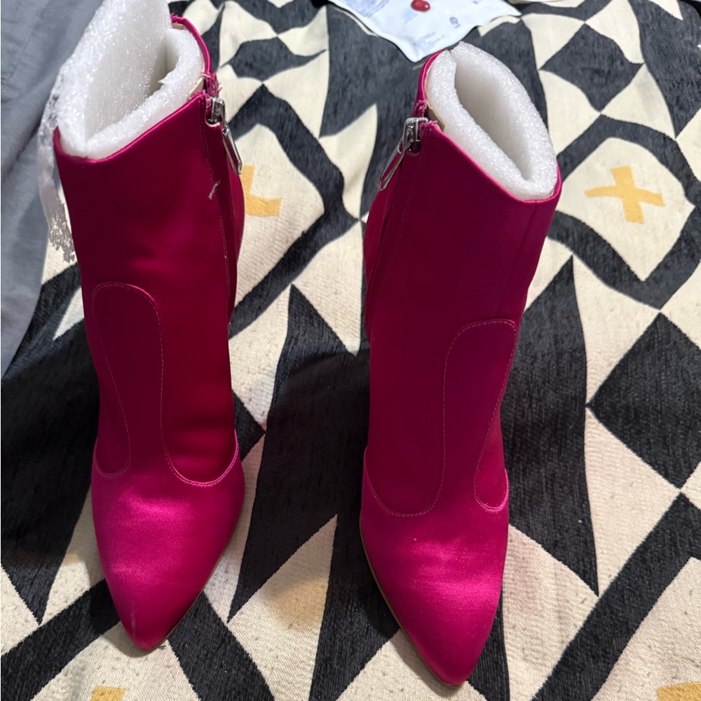 Sam Edelman Fuchsia Satin Pointed-Toe Ankle Boots